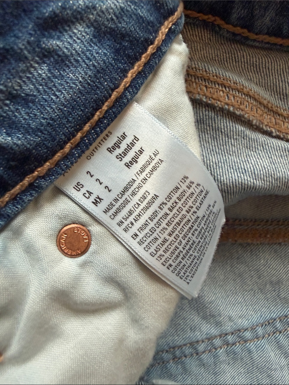 American Eagle Curvy High Rise Stovepipe Medium Wash Cut Off Jeans - Picture 7 of 9
